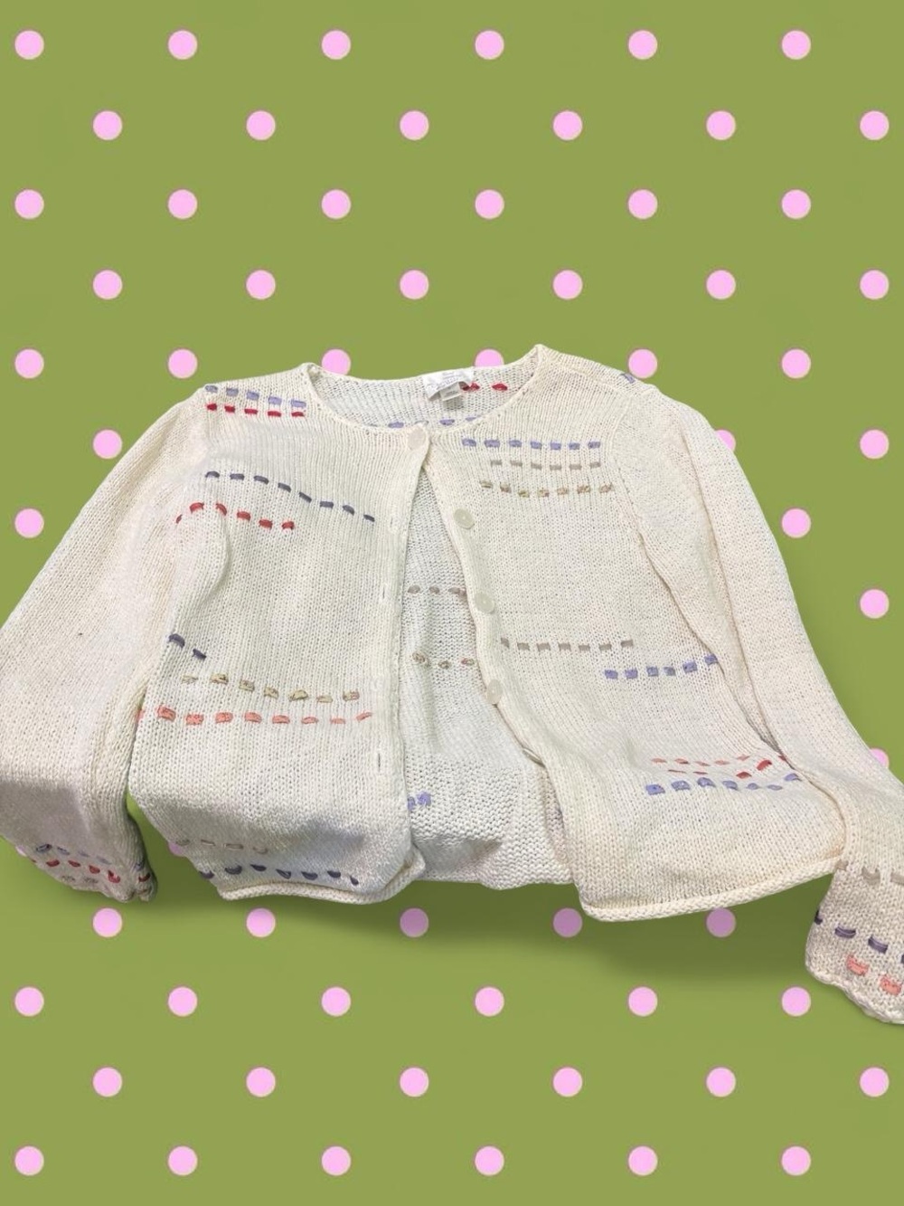 Christopher & Banks Cream Knit Cardigan with Pastel Accent Dashes